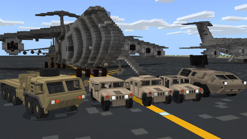 minecraft military base with vehicles